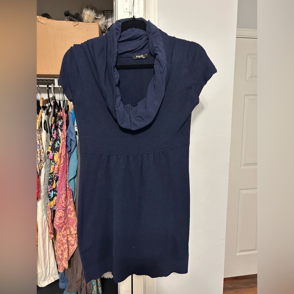 Nyll navy blue cowl neck tunic sweater top